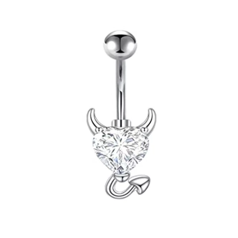 Piercing Ombelico Acciaio Inossidabile 316L Cuore Zirconia Piccolo Diavolo Corna Coda Gioielli Corpo