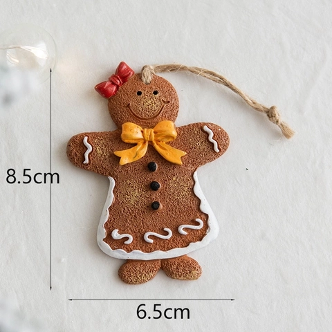 Gingerbread Man Hanging Ornaments Resin Biscuit Texture Christmas Tree Decorations Holiday Home Party Decor Retro Style