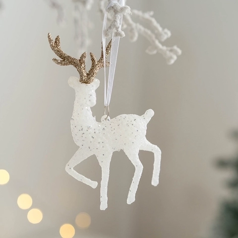 Ornamento Da Appendere Renna Di Natale Glitterato PVC Cervo Che Salta Decorazione Per Albero Festiva Elegante Arredo Casa Scintillante