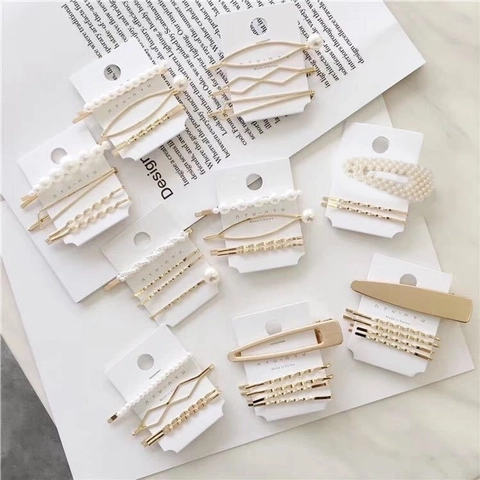 Elegant Artificial Pearl Metal Rhinestone Hair Clips Minimalist Geometric Bobby Pins For Women Korean Style Gold Alloy Hairpins