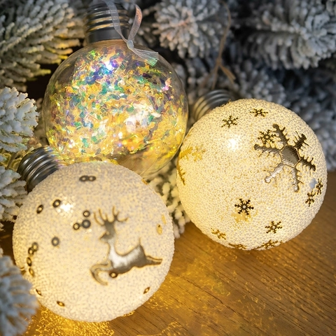 Leuchtende LED Weihnachtskugeln PVC Hängende Schneeball Dekoration Mit Rentier Schneeflocken Muster Für Weihnachtsbaum Dekor