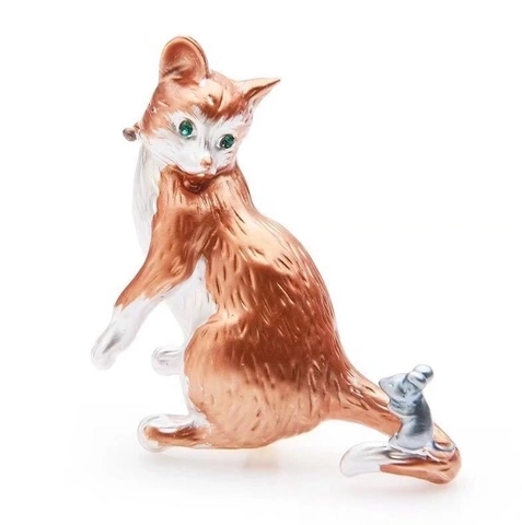 Simpatica Spilla in Lega con Gatto e Topo per Donna Spilla da Bavero con Animali alla Moda per Cappotto Camicia Gioielli in Metallo Galvanizzato