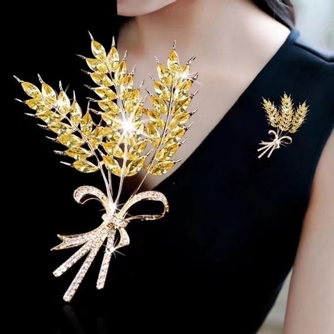 Spilla Elegante A Spiga Di Grano In Lega Con Strass Intarsiati Clip Per Sciarpa Nodo A Farfalla Per Donne Accessorio Vestiti
