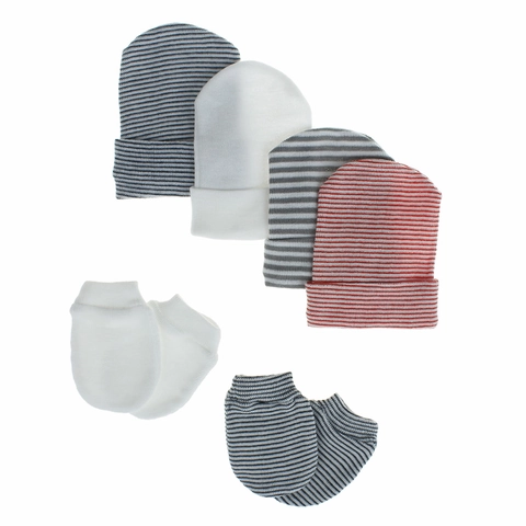 Cappello Muffole Neonato Cotone Maglia Righe Morbido Traspirante Antigraffio Copricapo Infantile Protezione Mani