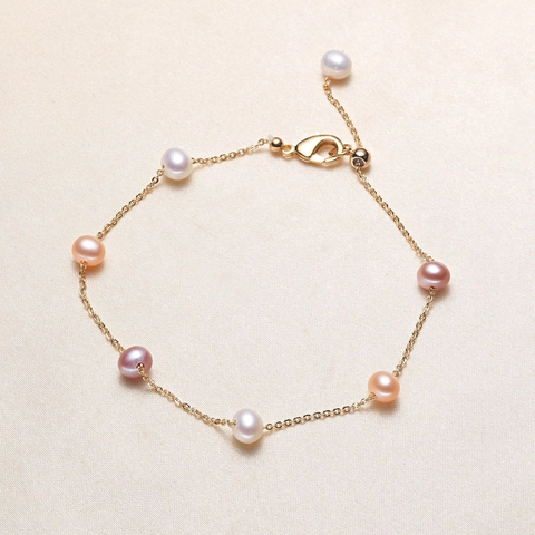 Freshwater Pearl Bracelet Gold Plated Copper Alloy Adjustable Minimalist Elegant Women Jewelry Charm Pendant