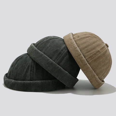 Docker Hat Randlose Miki Cap Gewaschene Baumwolle Verstellbare Metallschnalle Retro Streetwear Unisex Skullcap