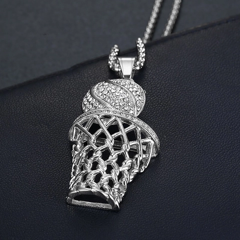 Hip Hop Basketball Korb Anhänger Halskette Edelstahl Mit Strass Sportlicher Schmuck Für Herren Damen