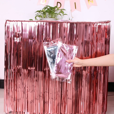 Metallfolie Fransen Tischrock Glänzend PET Flitter Tisch Dekoration Für Geburtstag Hochzeit Party Weihnachten Event Deko