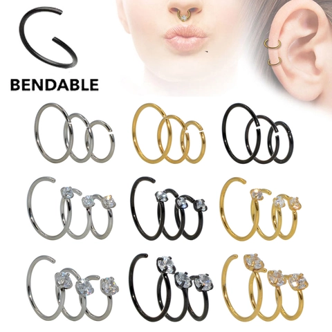 Anelli Per Il Naso In Acciaio Inossidabile E Zirconia A Forma Di C Gioielli Per Piercing Corporeo Minimalista Pieghevole Per Donne Uomini