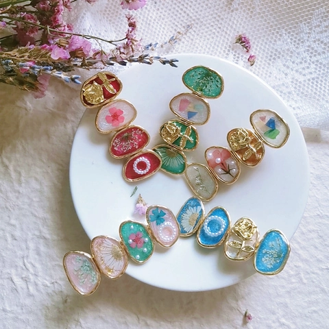 Fermaglio per Capelli in Resina con Fiori Essiccati a Mano per Donna Vintage Floreale Becco d'Anatra con Perla Artificiale Rosa in Metallo