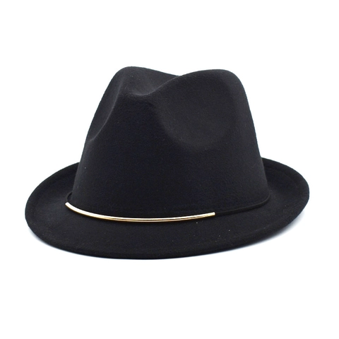 Vintage Fedora Hat Woolen Felt With Gold Metal Bar Trim British Style Jazz Cap For Men Women
