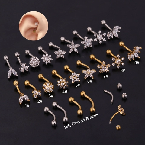 Curved Barbell Augenbrauen Piercing Schmuck Edelstahl Und Kupfer Mit Zirkonia Blume Für Frauen Stil