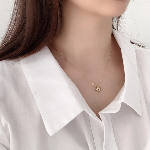 Collana Con Ciondolo A Stella In Argento Sterling 925 Placcato Oro 18K Con Zirconia Piccolo Ciondolo Stella Per Donna
