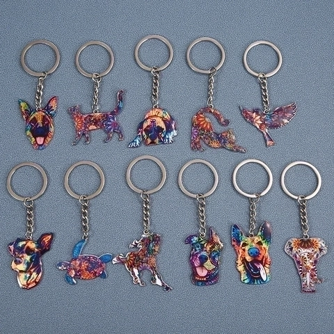 Porte-clés Animal Coloré Alliage Motif Mandala Anneau De Clé Pendentif De Sac Éléphant Chien Chat Tortue Cheval Oiseau Style Bohème