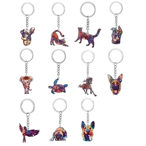 Porte-clés Animal Coloré Alliage Motif Mandala Anneau De Clé Pendentif De Sac Éléphant Chien Chat Tortue Cheval Oiseau Style Bohème