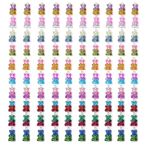 Ciondoli Orso Forma Caramella Resina Sfumata Glitter Colorato Per Creazione Gioielli Fai Da Te Collane Orecchini Accessori Carino