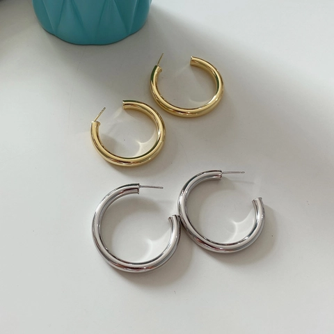 Orecchini A Cerchio In Argento Sterling 925 Grande Forma A C Geometrici Lucidi Minimalisti Stile Francese Gioielli Donna