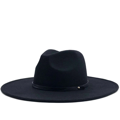 Fedora Hat Wide Brim Woolen Felt Jazz Cap With Leather Belt Gold Rivet For Men Women Autumn Winter Retro Style