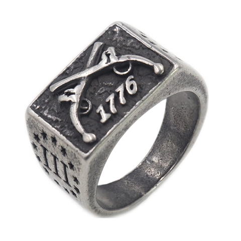 Anello Sigillo 1776 Fucili Incrociati Vintage Invecchiato Acciaio Inossidabile 316L Numero Romano Gioielli Patriottici Uomo