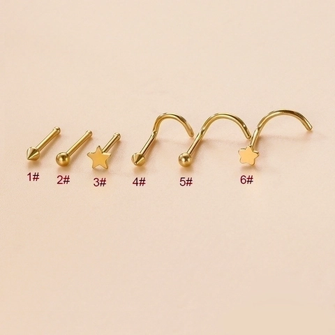 Stainless Steel Star Ball Cone Shaped Straight And L-Shaped Nose Studs Piercing Jewelry For Women And Men
