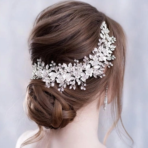 Fascia Per Capelli Da Sposa Elegante Design A Foglia Strass Cristallo Lega Copricapo Con Nastro Per Matrimonio Festa Donna