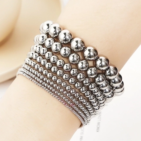 Stainless Steel Round Bead Bracelet High Polished Minimalist Ball Chain Jewelry For Men And Women