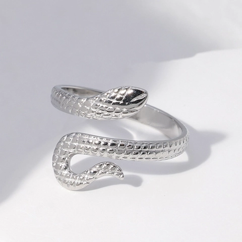 Anillo De Serpiente Para Mujer Acero Inoxidable Ajustable Abierto Forma De Animal Textura De Escamas Joyería