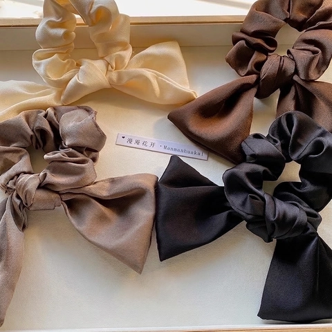 Scrunchie De Satén Con Lazo Estilo Francés Elegante Gran Lazo Elásticos Para El Cabello Cinta De Satén Para Coletas Mujeres