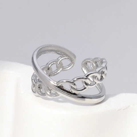 Double Layer Chain Link Open Ring Stainless Steel Adjustable Overlapping Smooth Texture Vintage Minimalist Jewelry Women Men
