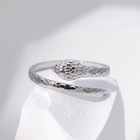 Anillo De Serpiente Acero Inoxidable Banda Abierta Ajustable Con Textura De Escamas Diseño Animal Estilo Punk Para Mujeres Hombres