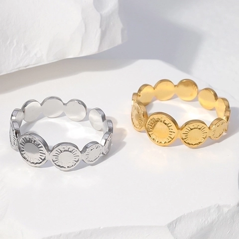 Anillo De Medallón De Sol De Acero Inoxidable Vintage Ajustable Banda Abierta Joyería Para Mujer