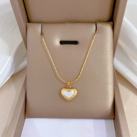 Collana Con Ciondolo A Cuore Acciaio Al Titanio Intarsio Madreperla Placcato Oro Gioielli Minimalisti Per Donne Ragazze