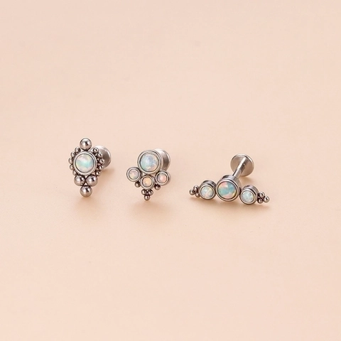 Labret De Acero Inoxidable Con Opalo Joyeria De Piercing Rosca Interna Geometrico Para Mujer