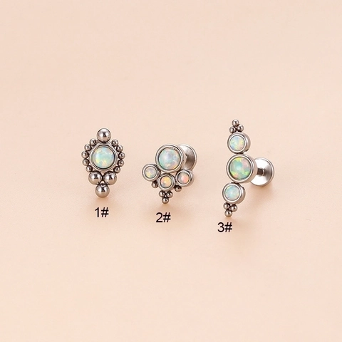Labret De Acero Inoxidable Con Opalo Joyeria De Piercing Rosca Interna Geometrico Para Mujer
