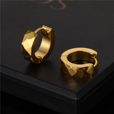 Γεωμετρικά Σκουλαρίκια Huggie Hoop Diamond Cut Γυαλισμένο Ανοξείδωτο Ατσάλι Minimal Unisex Κορεάτικο Στυλ Κοσμήματα