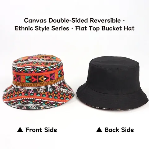 Cappello Alla Pescatora Reversibile Stampa Geometrica Boho Tela Protezione Solare Doppia Faccia Outdoor Estate Stile Etnico