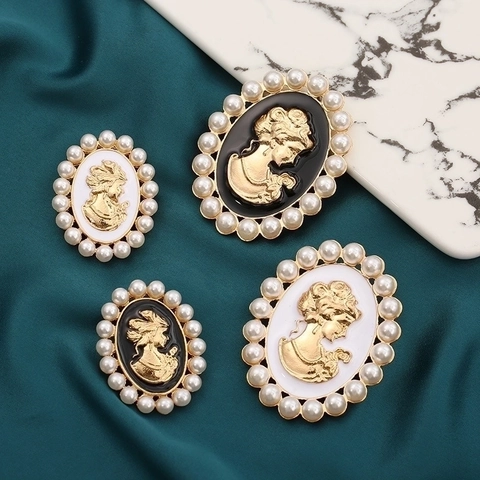 Spilla Ritratto In Rilievo Vintage Cameo Lega Smalto Con Finta Perla Artificial Elegante Stile Palazzo Accessorio Spillo