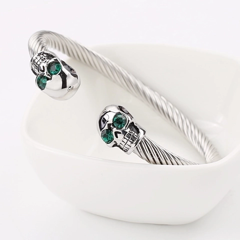 Brazalete Abierto De Acero Inoxidable Con Cable Trenzado Calavera Puño Punk Gótico Hip Hop Joyería Hombre Mujer