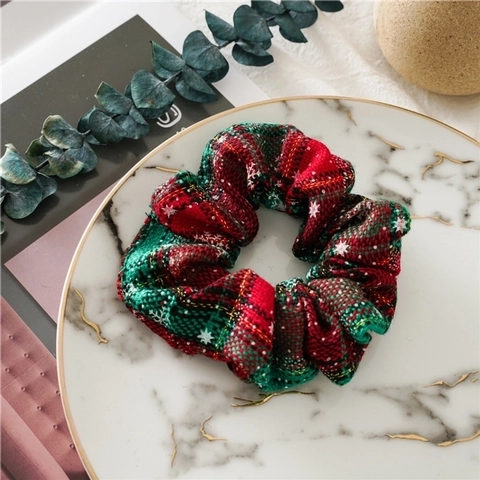 Chouchous De Noël En Tissu Écossais Motif Flocon De Neige Élastiques Grands Accessoires De Fête Pour Femmes Filles