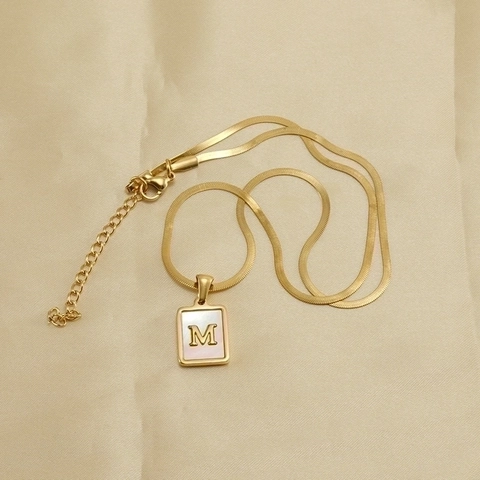 Roestvrijstalen Letter Ketting Met Schelp Vierkante Hanger 18K Verguld Slangenketting Sieraden Voor Dames