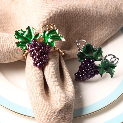 Purple Grape Alloy Enamel Napkin Ring Gold Silver Plated Fruit Design For Wedding Banquet Hotel Table Decoration Jewelry