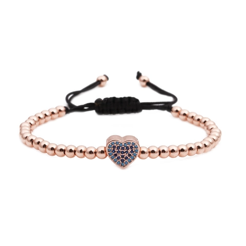 Pulsera Con Dije De Corazón Cuentas De Cobre Micro Pavé Circón Cuerda Tejida Ajustable Joyas De Moda Hechas A Mano