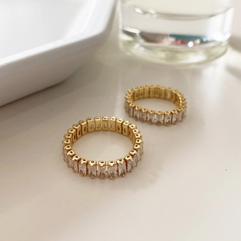 Baguette Cut Eternity Ring 925 Sterling Silver 18k Gold Plated Zircon Inlaid Minimalist Fashion Jewelry For Women