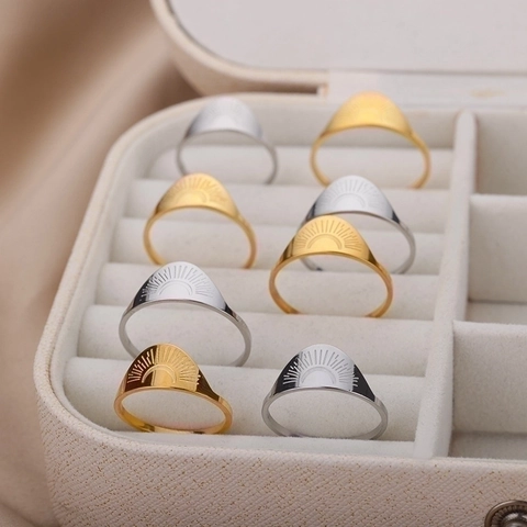Minimalistisch Edelstahl Sonne Mond Hand Graviert Offene Ringe Für Damen Herren Vintage Gold Silber Plattiert Verstellbar Ringe Schmuck Geschenk