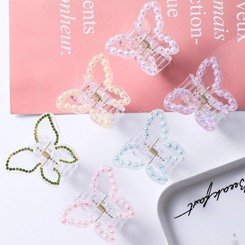 Butterfly Hair Claw Clip Transparent Plastic Rhinestone Encrusted Sweet Korean Style Hair Accessories For Women