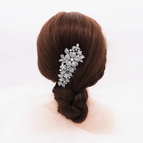 Bridal Hair Comb Alloy Rhinestone Faux Artificial Pearl Floral Leaf Design Wedding Headpiece For Women Banquet Accessory