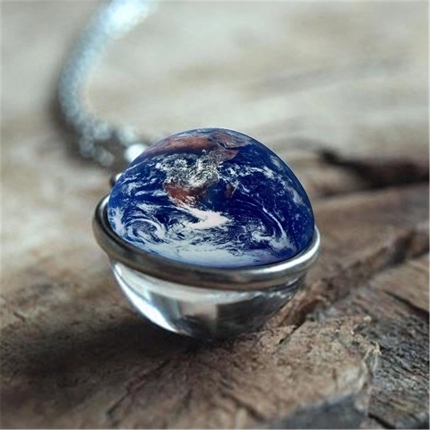 Earth Globe Pendant Necklace Alloy Glass Dome Double Sided Vintage World Map Jewelry For Women Men Sweater Chain