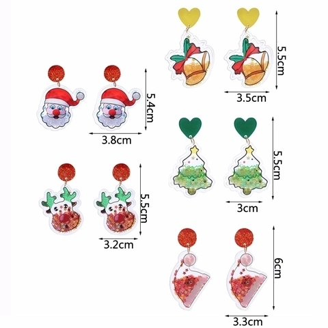Weihnachts Ohrringe Transparent PVC Acryl Mit Treibsand Pailletten Weihnachtsmann Rentier Baum Glocke Party Zubehör