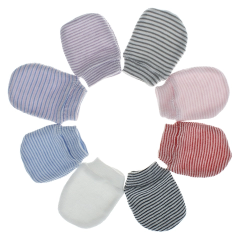 Newborn Baby Cotton Knit Mittens Anti Scratch Protective Gloves Striped Warm Soft Hand Guard For Infants Newborn Accessory