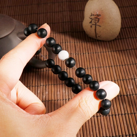 Beaded Bracelet White Turquoise Matte Black Agate Natural Stone Elastic Minimalist Zen Style For Men Women